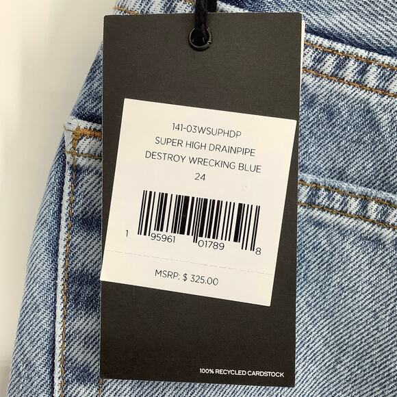 NEW! RE/DONE Super High Drainpipe Size 24 Destroy Wrecking Blue $325 msrp G22-10 - Picture 6 of 9